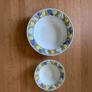 Vernon ware metlox Florence bowl set 37” and 10 3/4” lemon blueberry blackberry